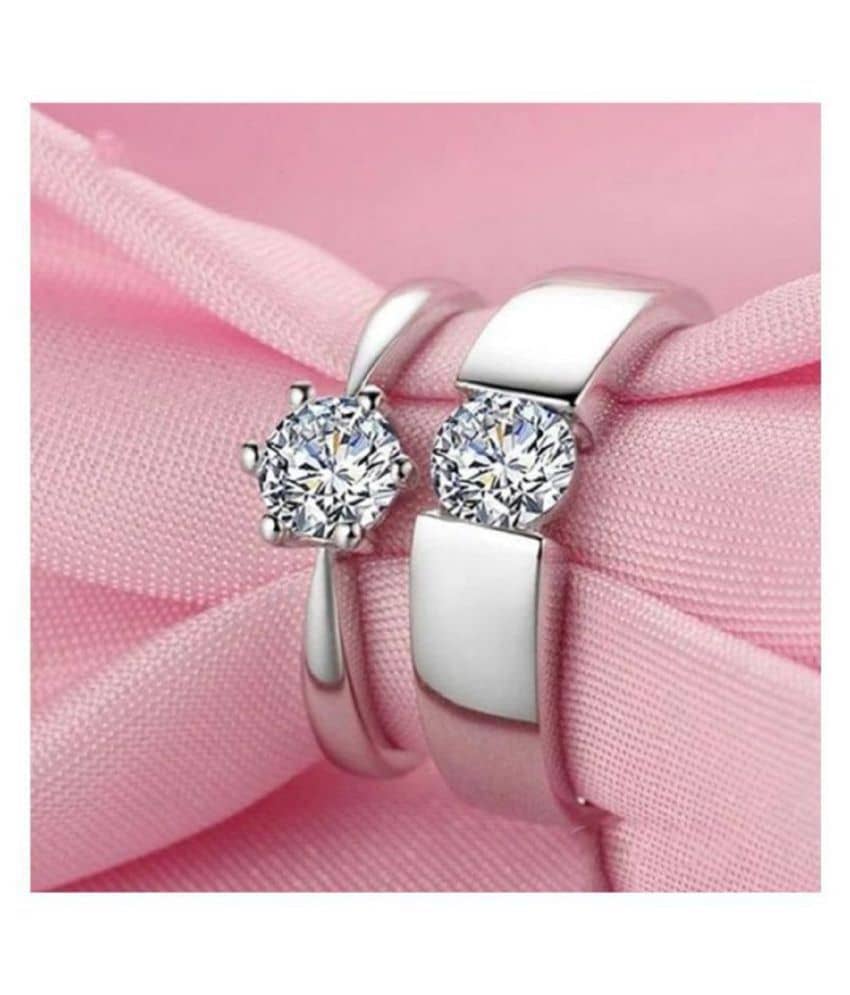 Adjustable Couple Rings Set for lovers Silver Plated Solitaire for Men and Women