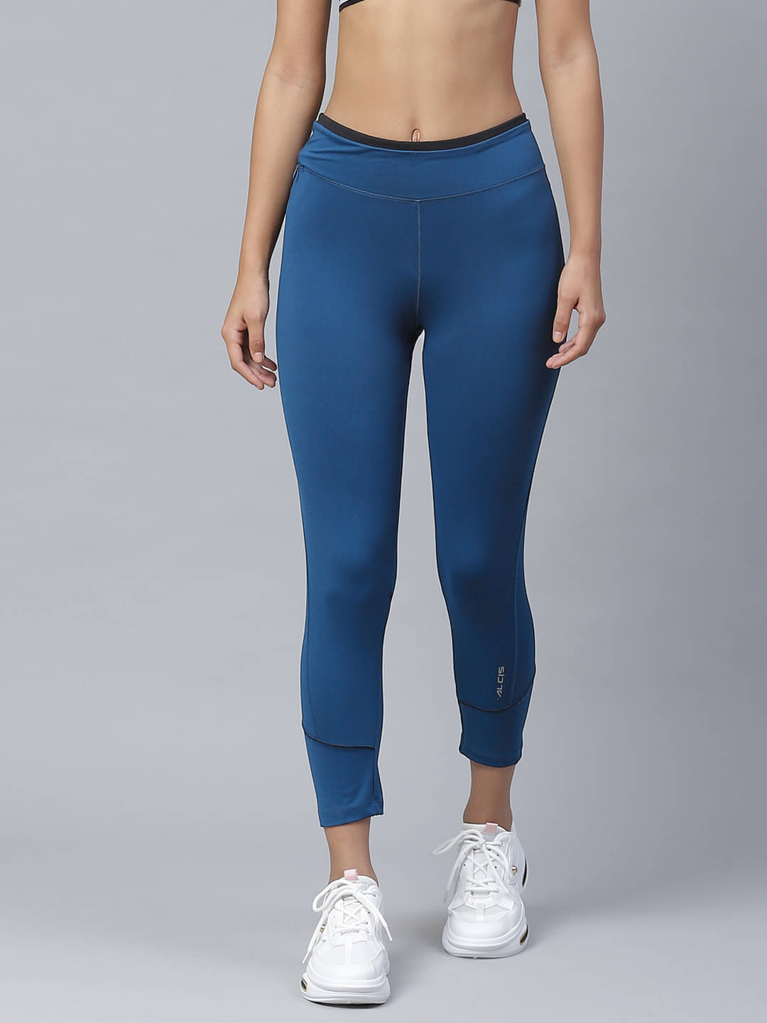     			Alcis Blue Polyester Solid Capri