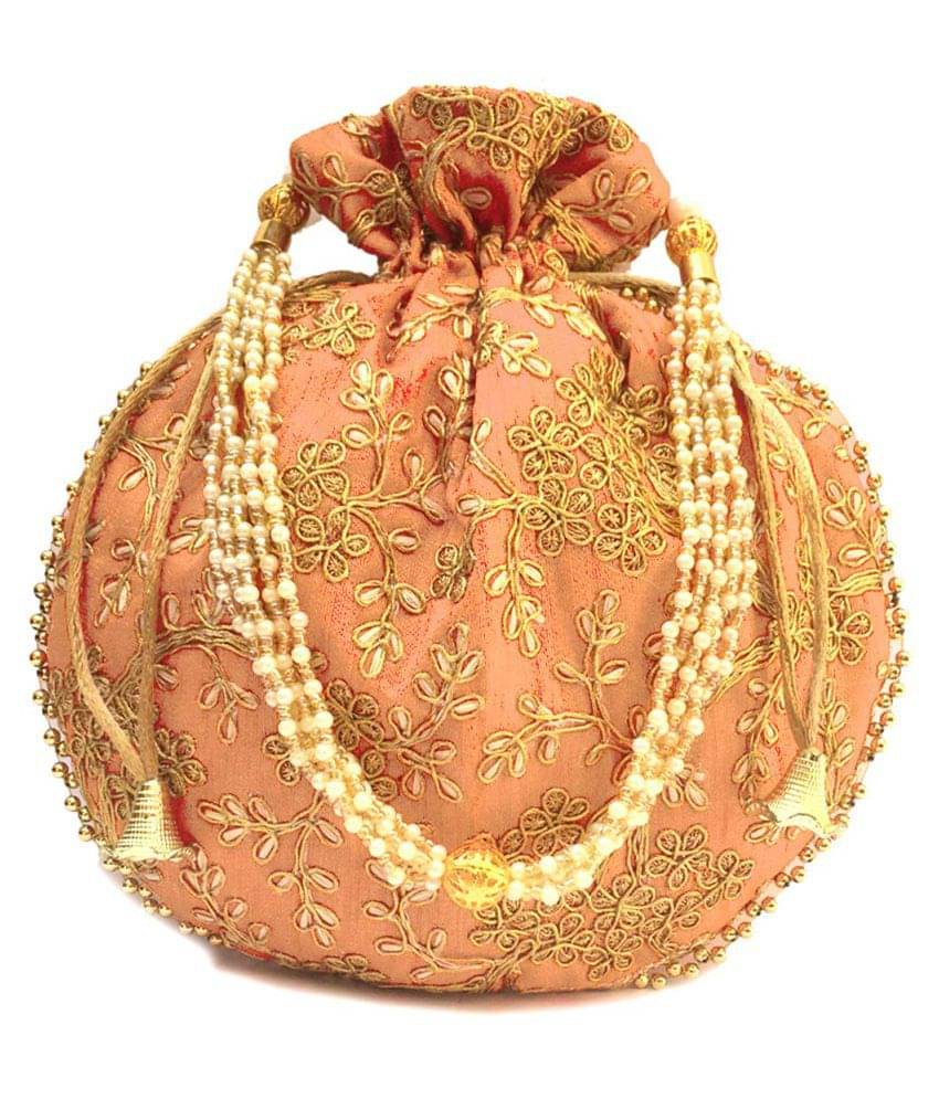     			Bulbul PeachPuff Silk Potli