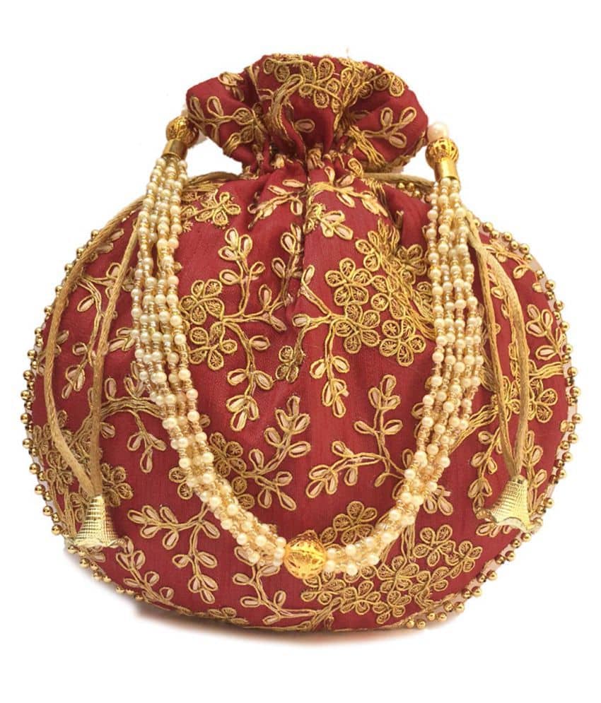 Bulbul Maroon Silk Potli - Handbags | Buy online on ZillyBuy