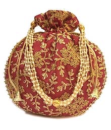 Bulbul Maroon Silk Potli