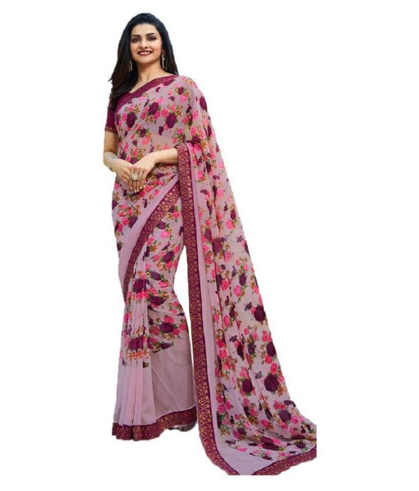     			Gazal Fashions Chiffon Solid Saree With Unstitched Blouse Piece ( Pink )