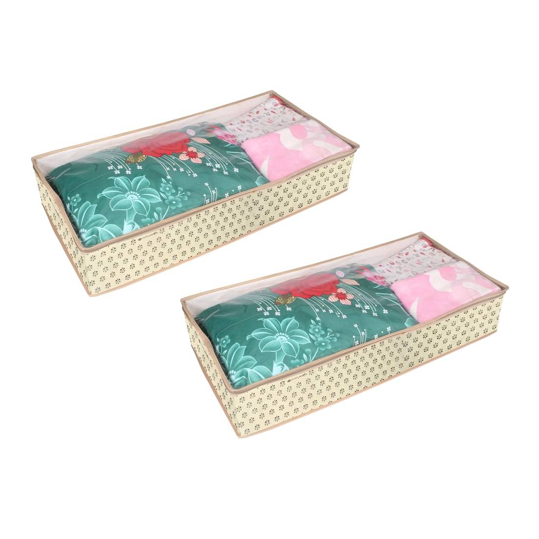     			PrettyKrafts Transparent Top Long Underbed Storage Bag, Storage Organizer, Blanket Cover with Side Handles (Pack of 2), Yellow