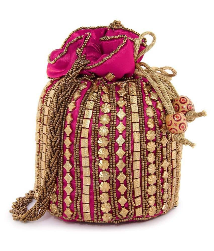 Bulbul Pink Silk Potli - Handbags | Buy online on ZillyBuy