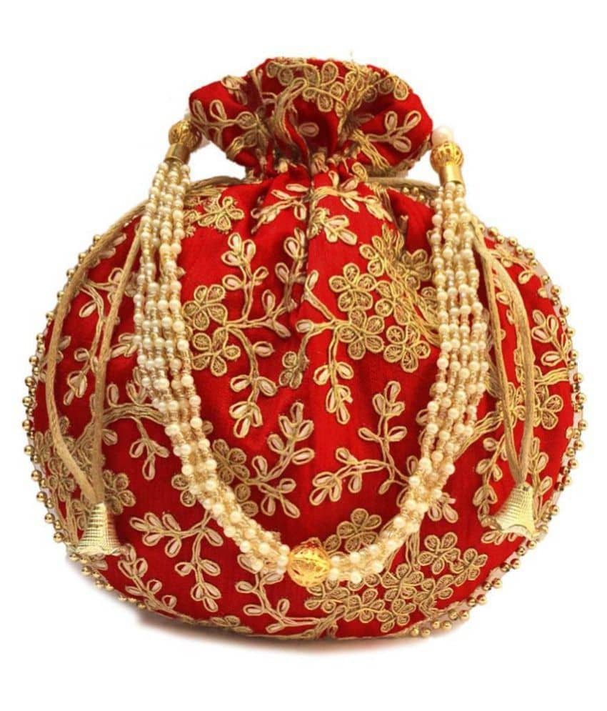 Bulbul Red Silk Potli - Handbags | Buy online on ZillyBuy