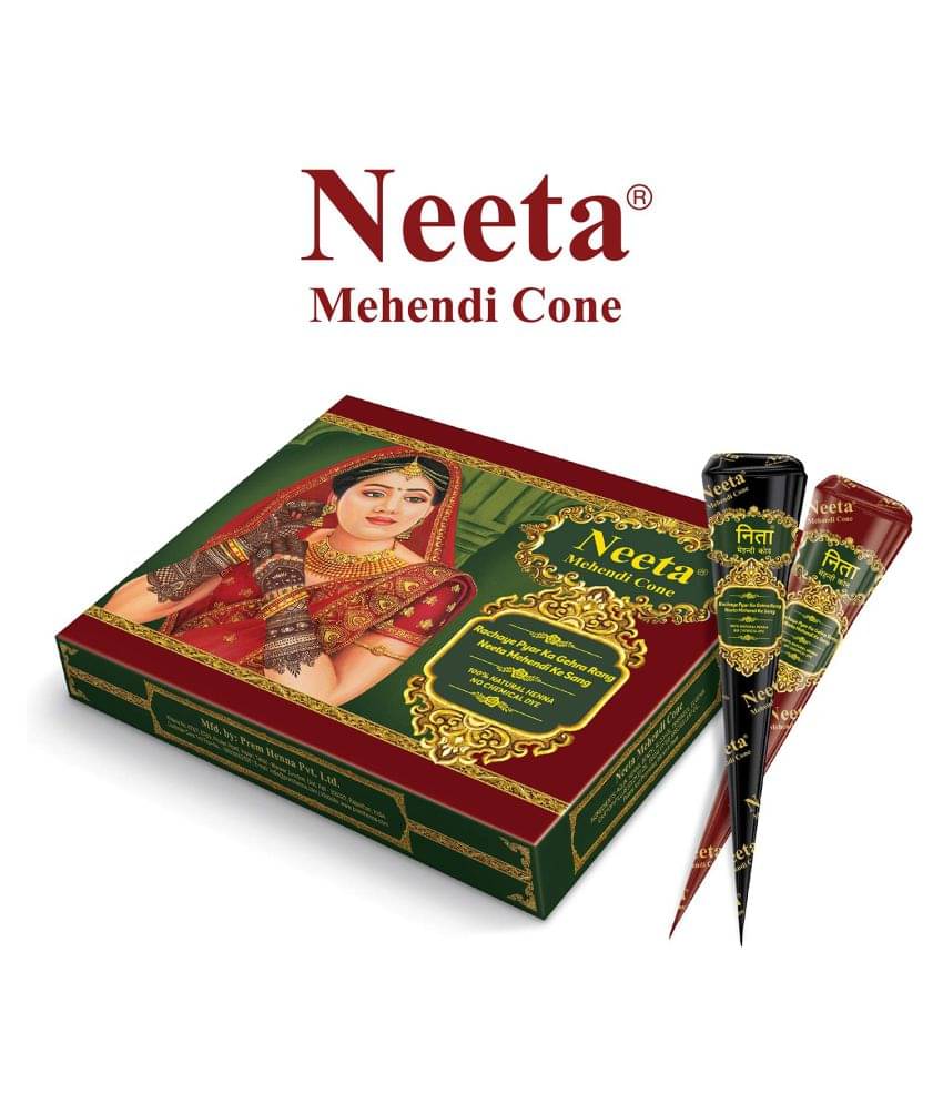 Neeta Mehendi Cones for Hand Desgning & Wedding, Bridal Mehandi Cone Reddish Brown Color 12 Pcs in 1 Box (Pack of 2)     			Neeta Mehendi Cones for Hand Desgning & Wedding, Bridal Mehandi Cone Reddish Brown Color 12 Pcs in 1 Box (Pack of 2)