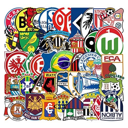 iDream Football Club Team Logo Waterproof Vinyl Sticker for Laptop, Desk, Skateboard, Luggage, Guitar, Furniture, Toy, Scrapbook (Set of 50)