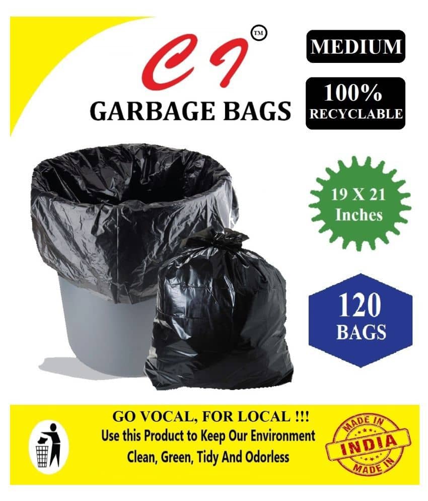 C-I 120 pcs Premium Quality Medium Garbage Bags - 4 packs of 30 Pcs - 120 pcs - 19X21 Black Medium Disposable Garbage Trash  Waste