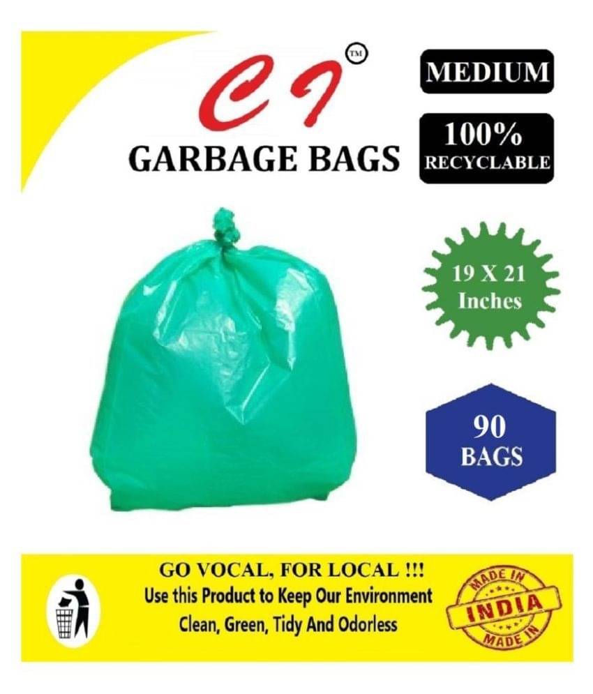     			C-I - 3 Packs Medium Disposable Garbage Bags for Dry Waste, Green Color (90 pcs)