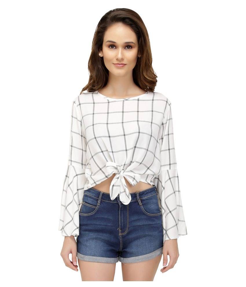     			Chimpaaanzee Women's Viscose Knot Front Top ( White )