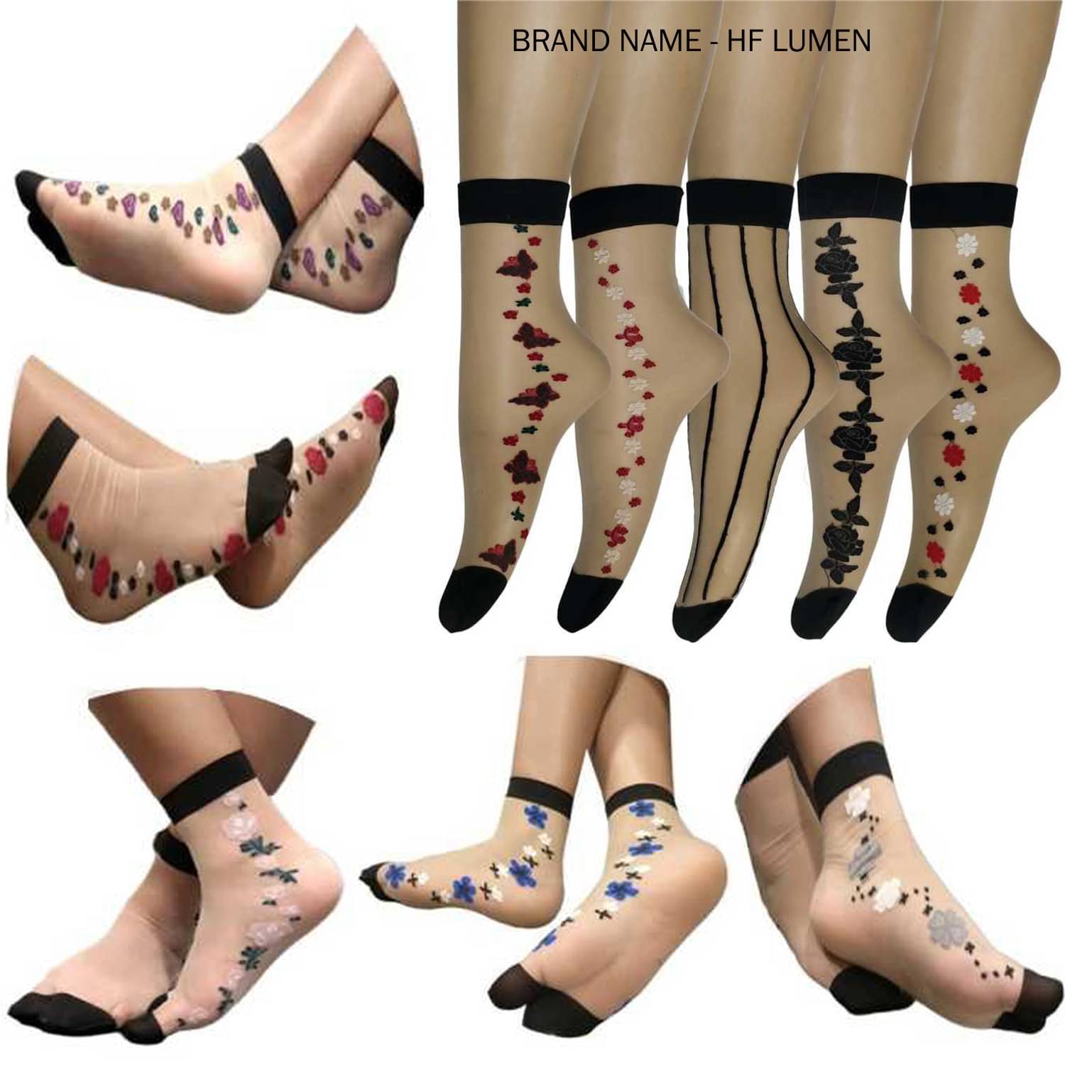 HF LUMEN Thin Transparent/ Net Nylon Side Flower Ankle length Socks Combo Pack Of 10( 5 With Thumb + 5 Without Thumb) HF LUMEN Thin Transparent/ Net Nylon Side Flower Ankle length Socks Combo Pack Of 10( 5 With Thumb + 5 Without Thumb)