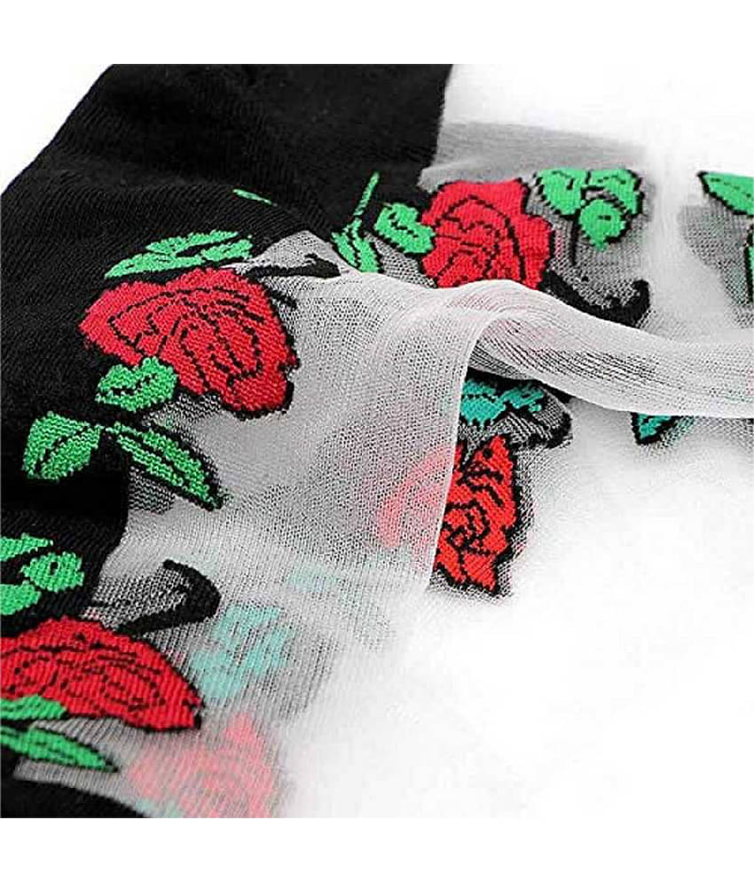 HF LUMEN Thin Transparent/ Net Nylon Side Flower Ankle length Socks Combo Pack Of 10( 5 With Thumb + 5 Without Thumb)