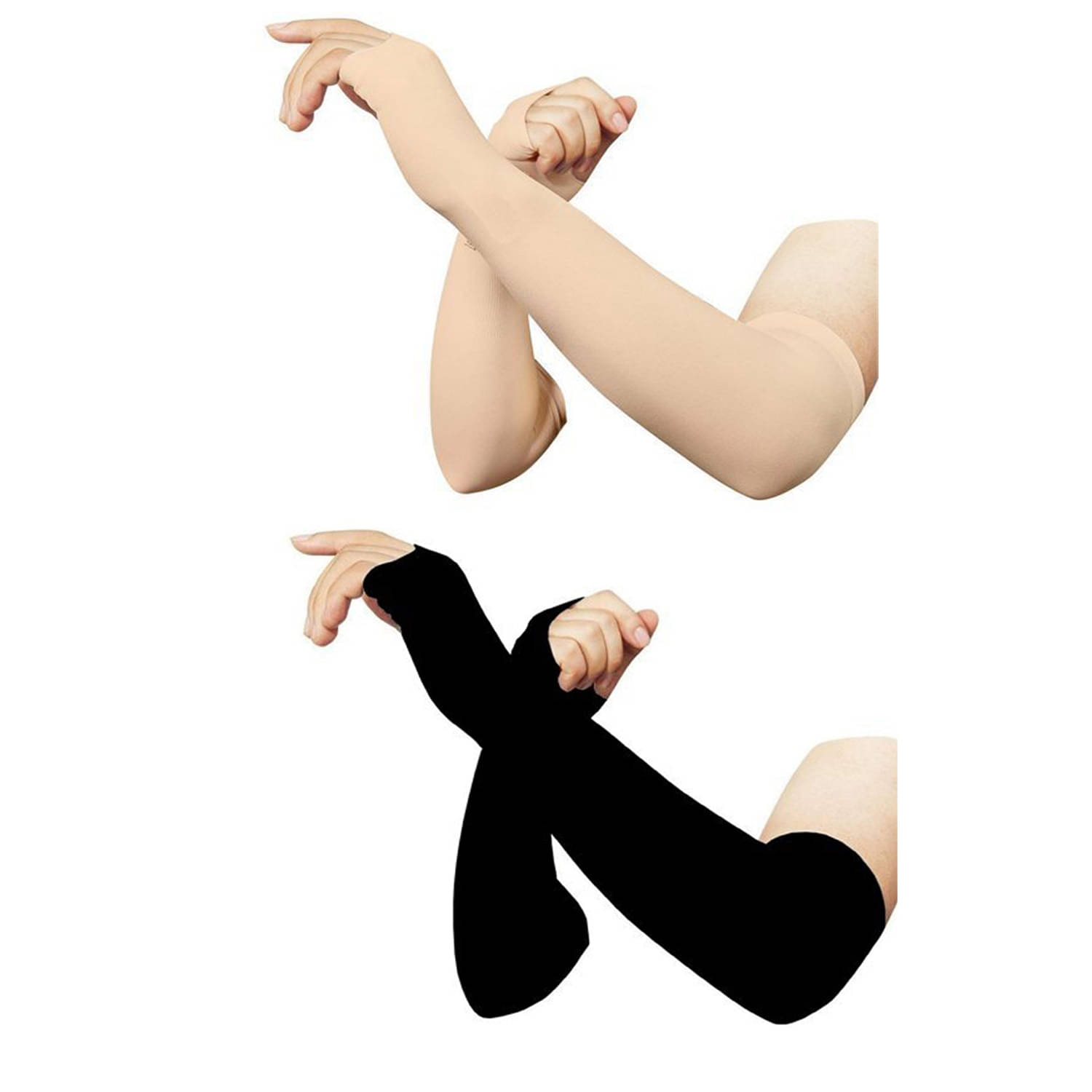 HF LUMEN Unisex Cotton Arm Sleeves, Skin & Black Fully Stretched Skinny Fit Arm Guards for Sports/Bikers/Joggers with Thumb Hole (Pack Of 2 Pair)     			HF LUMEN Unisex Cotton Arm Sleeves, Skin & Black Fully Stretched Skinny Fit Arm Guards for Sports/Bikers/Joggers with Thumb Hole (Pack Of 2 Pair)