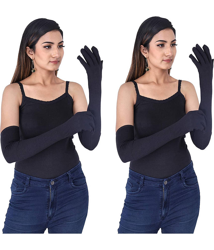 HF LUMEN Unisex Skin Black Full Cotton Gloves Protect Skin From Sun/Dust/Pollution (Pack Of 2 Pair)