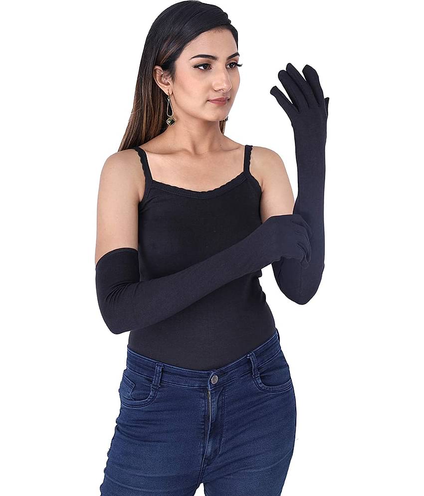 HF LUMEN Unisex Skin Black Full Cotton Gloves Protect Skin From Sun/Dust/Pollution (Pack Of 2 Pair)
