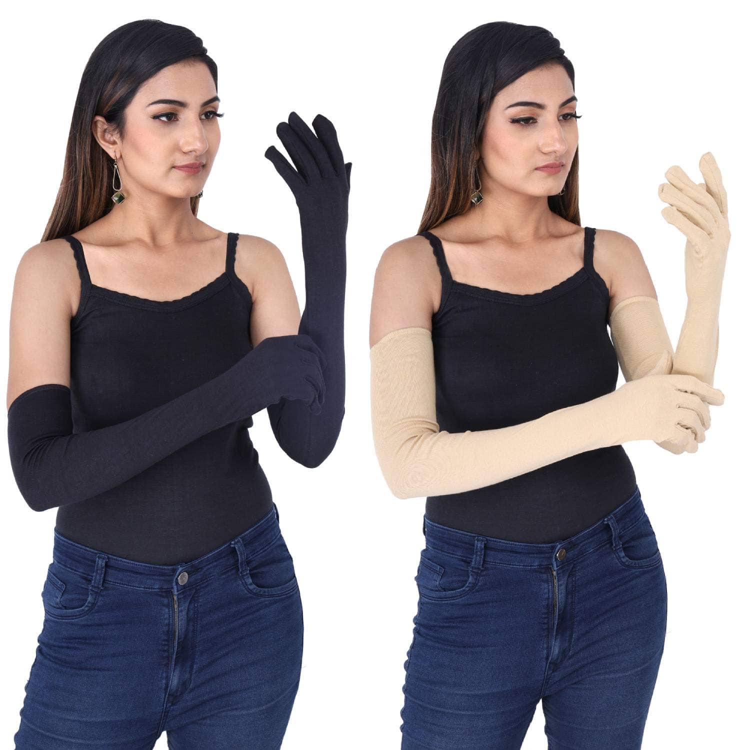 HF LUMEN Unisex Skin Black Full Cotton Gloves Protect Skin From Sun/Dust/Pollution (Pack Of 2 Pair) - Dupattas & Shawls | Buy online on ZillyBuy