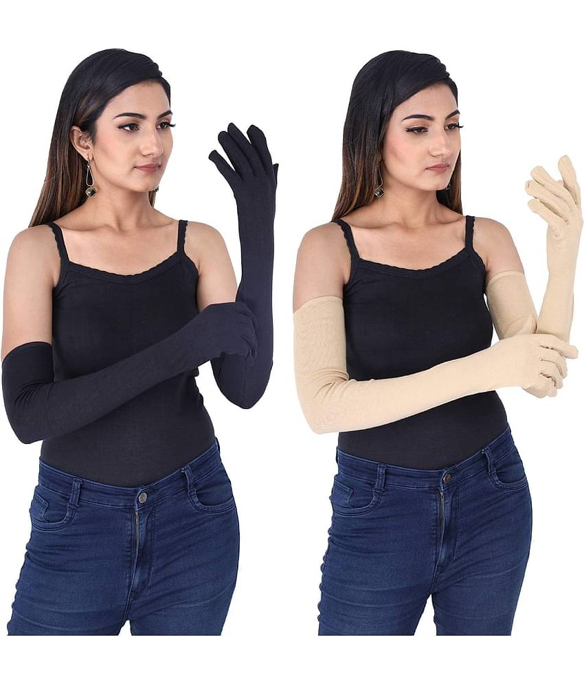 HF LUMEN Unisex Skin Black Full Cotton Gloves Protect Skin From Sun/Dust/Pollution (Pack Of 2 Pair)
