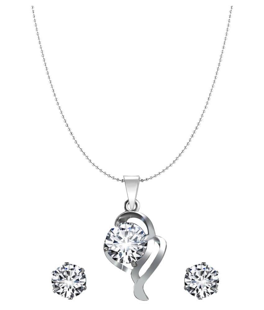 Vighnaharta Delicate Silver Drop Solitaire Pendant Set with Earrings for Women and Girls Vighnaharta Delicate Silver Drop Solitaire Pendant Set with Earrings for Women and Girls