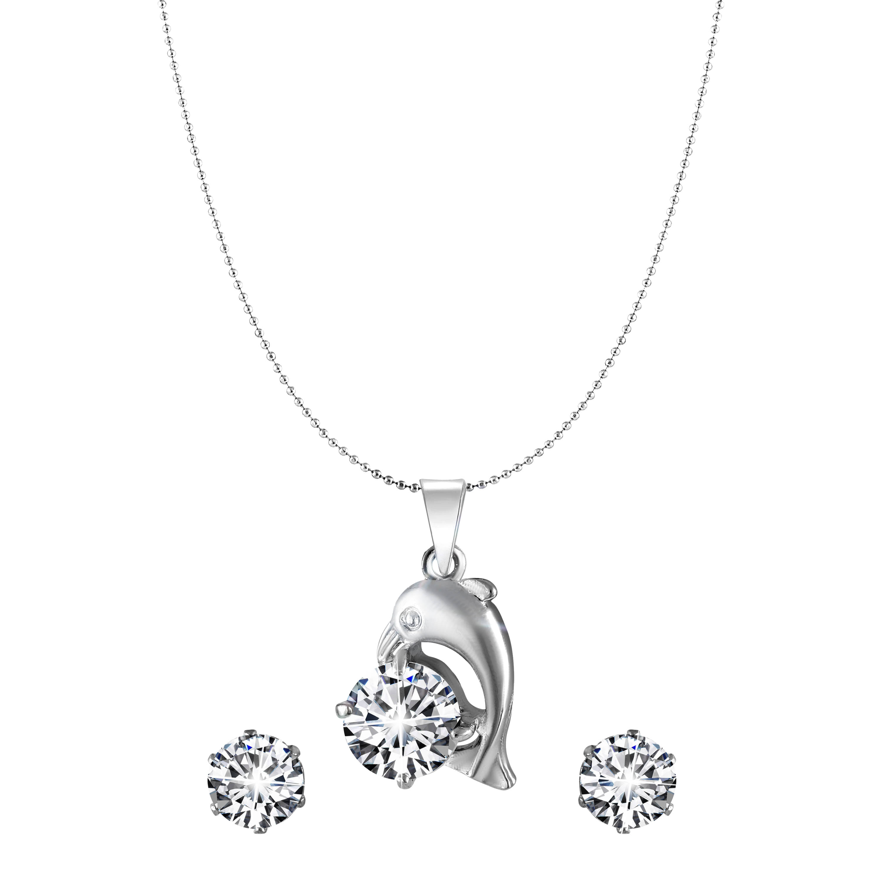 Vighnaharta Sterling Cubic Zircon Solitaire Pendant with Chain with earring for Women and Girls Vighnaharta Sterling Cubic Zircon Solitaire Pendant with Chain with earring for Women and Girls