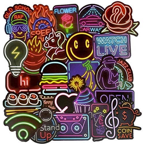 iDream Neon Light Sticker Anime Icon Animal Stickers for Laptop Suitcase Guitar Fridge Bicycle Car (Set of 50)