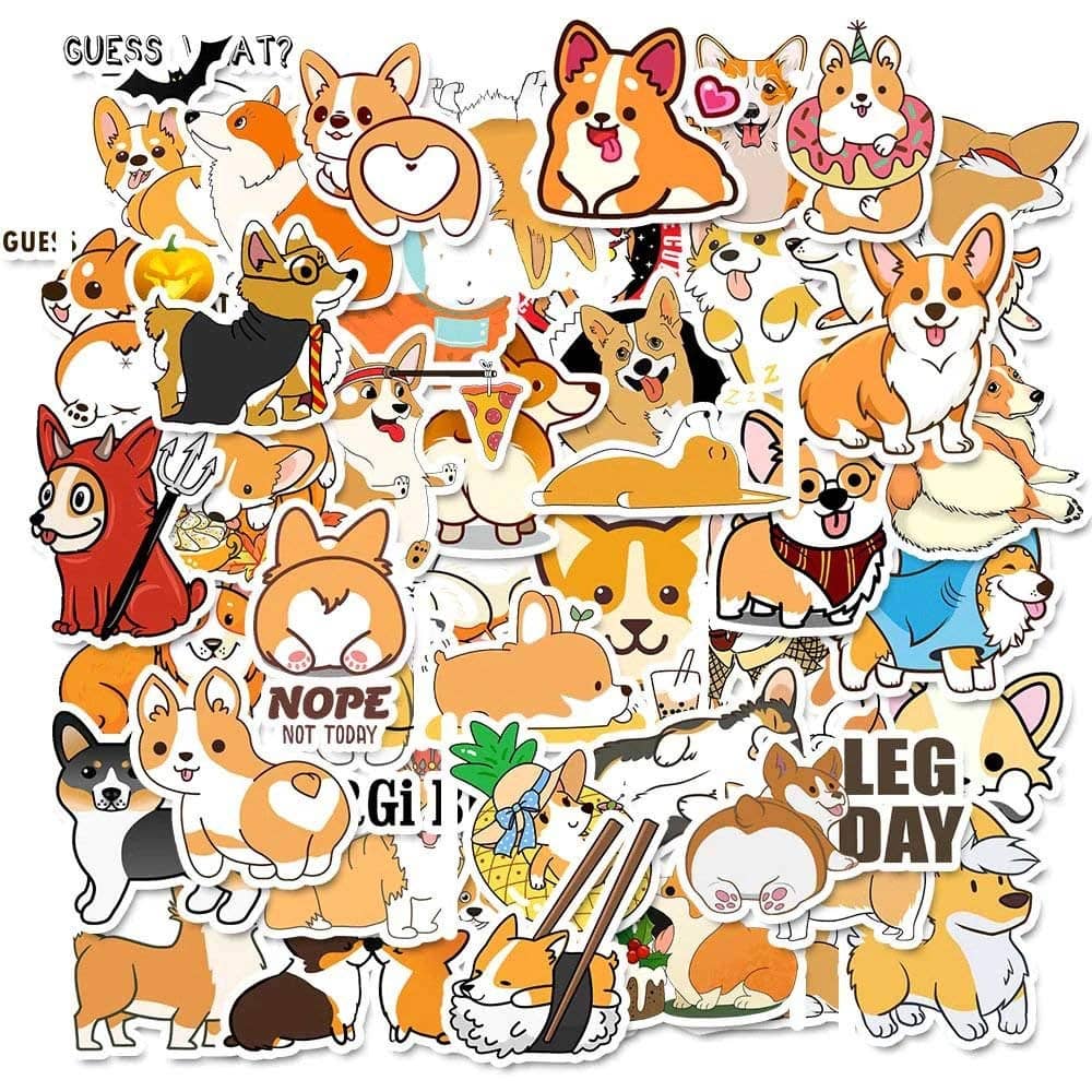 iDream Waterproof PVC Animals Corgi Dog Graffiti Vinyl Stickers DIY for Toys, Mobile, Skateboard, Suitcase, Bicycle, Water Bottle etc. (Set of 50)