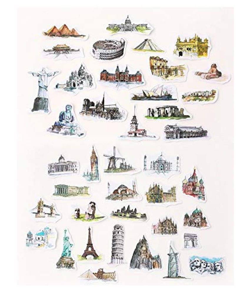     			iDream World Architecture Journal Stationery Stickers Scrapbooking DIY Diary, Mobile, Laptop, Suitcase, Bicycle, Guitar etc. (Set of 40)