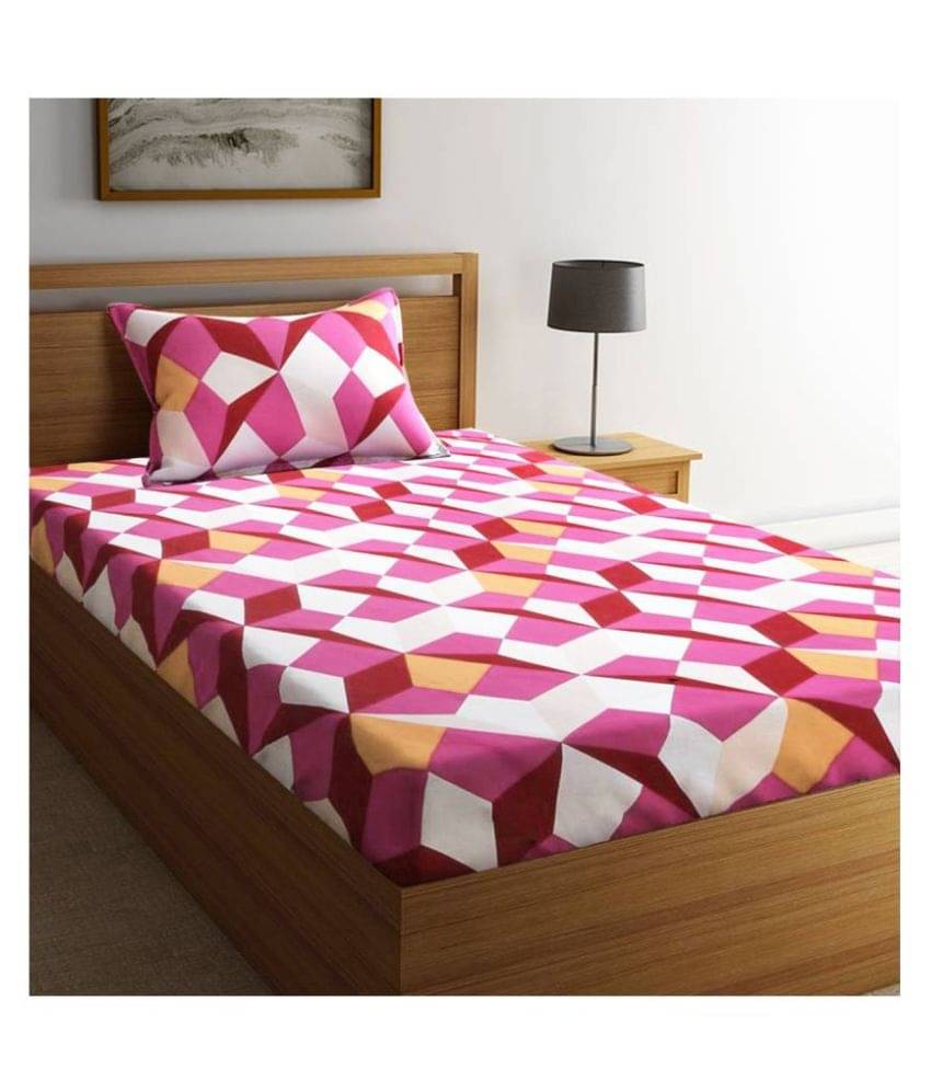     			Home Candy Cotton Geometric Single Bedsheet with 1 Pillow Cover - Red