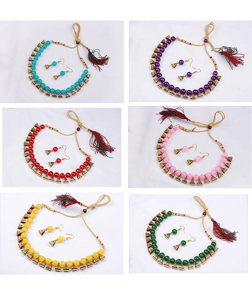 JFL - Jewellery For Less Multi Color Copper Necklace Set ( Pack of 6 )