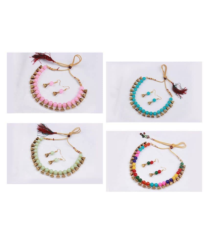 JFL - Jewellery For Less Multi Color Copper Necklace Set ( Pack of 4 )