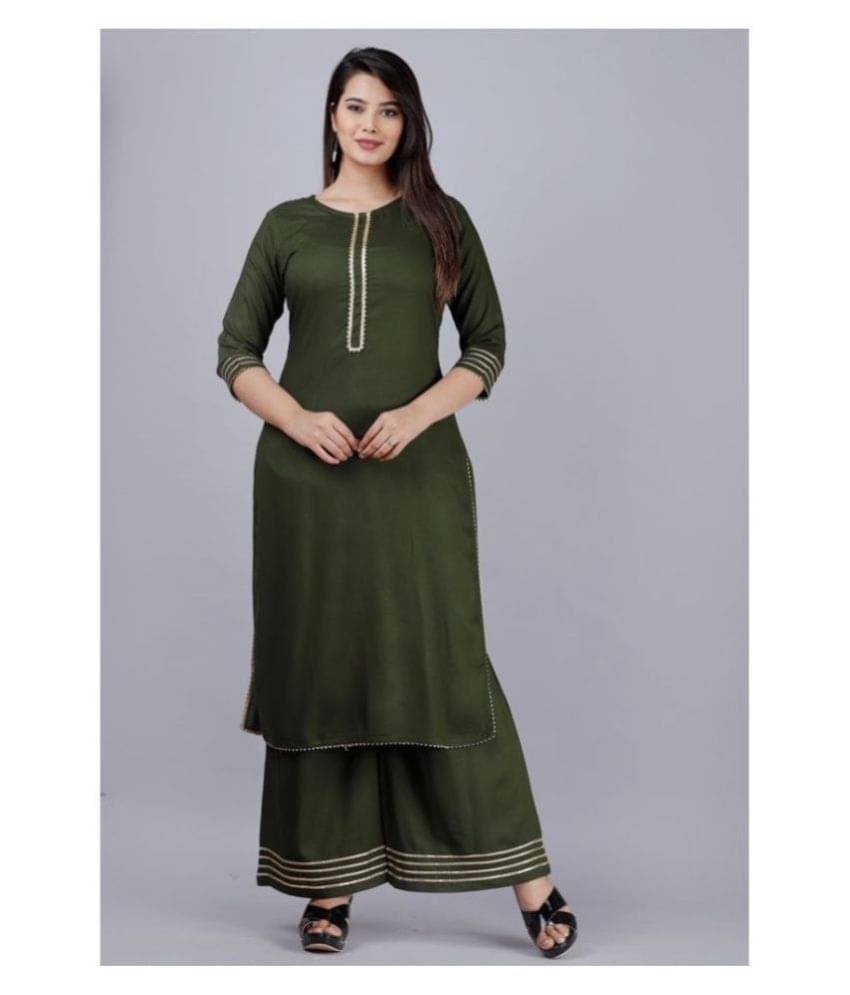 MAUKA Rayon Kurti With Palazzo - Stitched Suit     			MAUKA Rayon Kurti With Palazzo - Stitched Suit