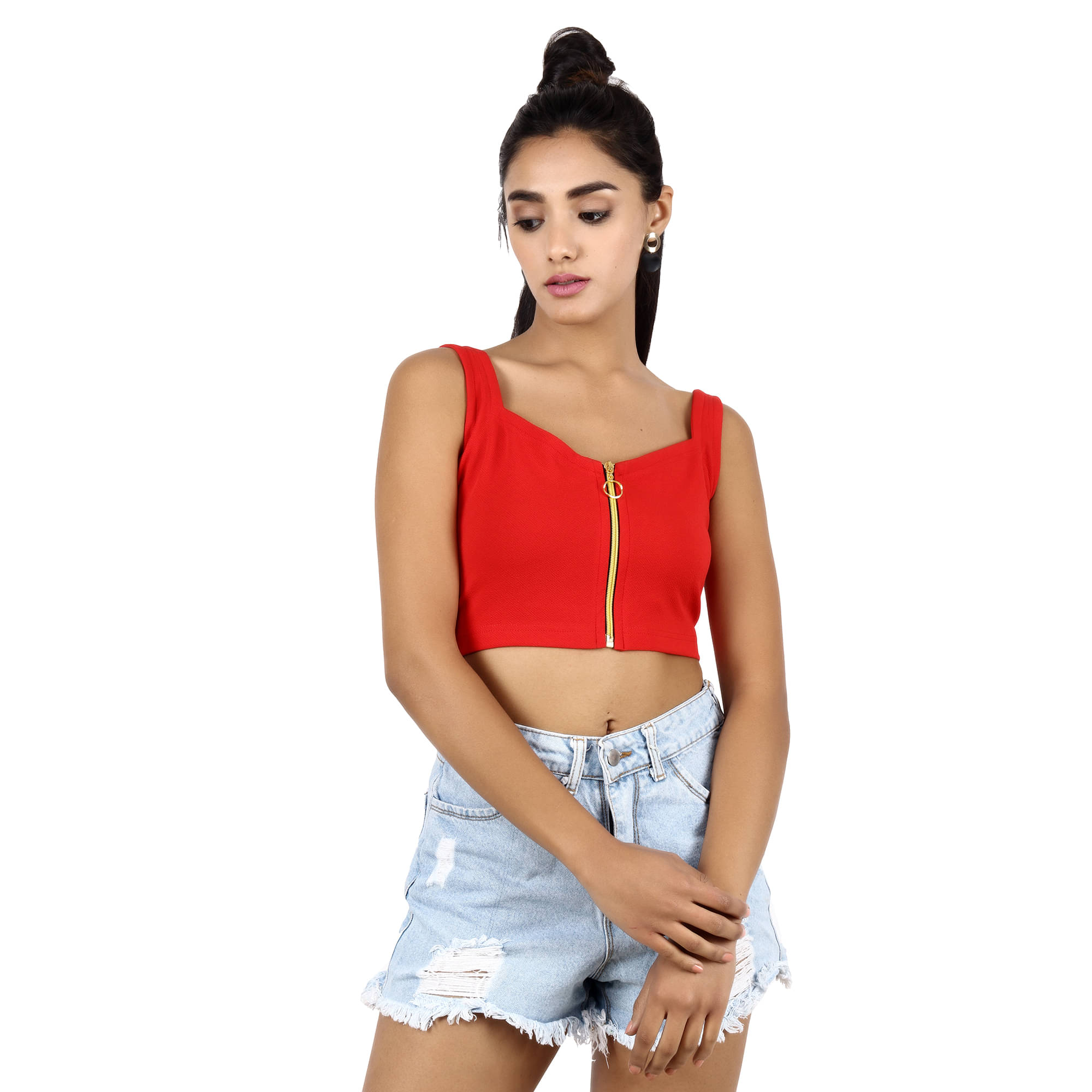     			POPWINGS Women's Polyester Crop Top ( Red )