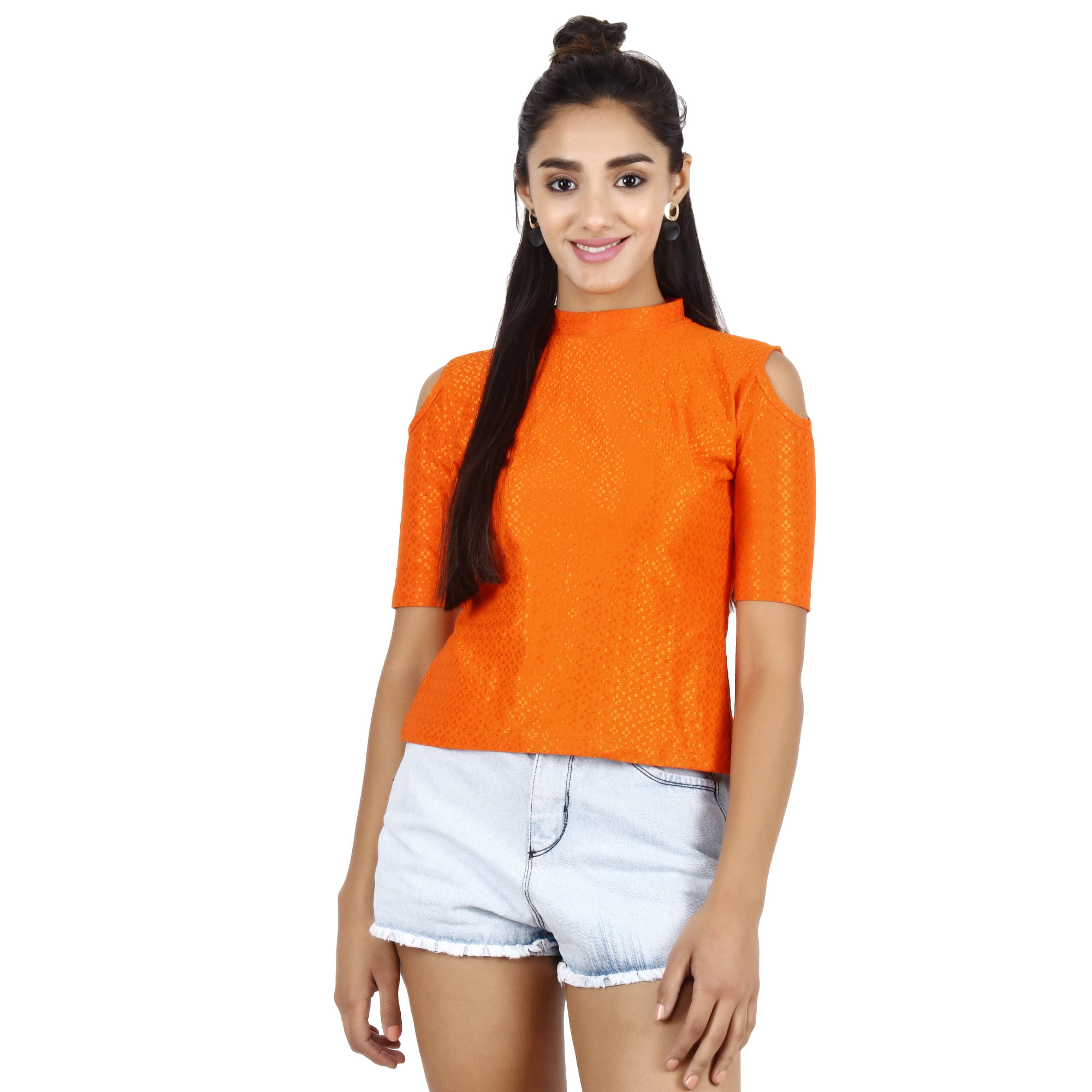     			POPWINGS Women's Polyester Regular Top ( Orange )
