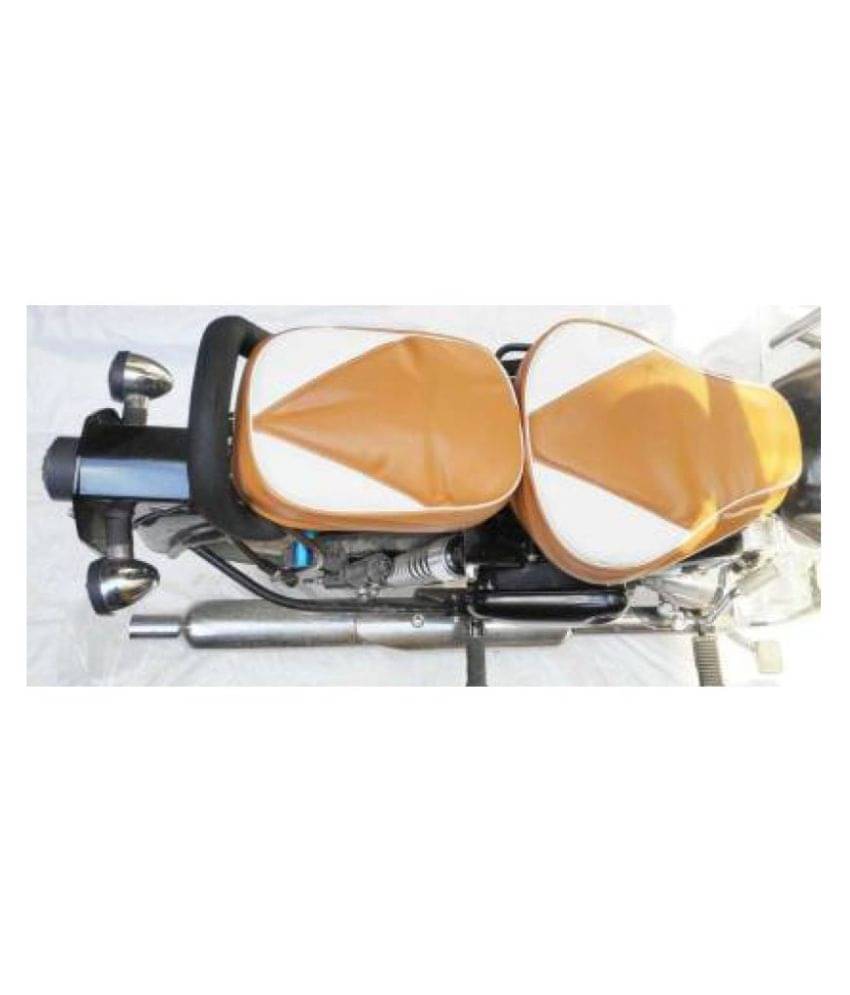     			Seat Cover Tan And White Split Bike Seat Cover For Royal Enfield Classic Chrome, Classic Desert Storm, Classic 350, Classic 500, Classic