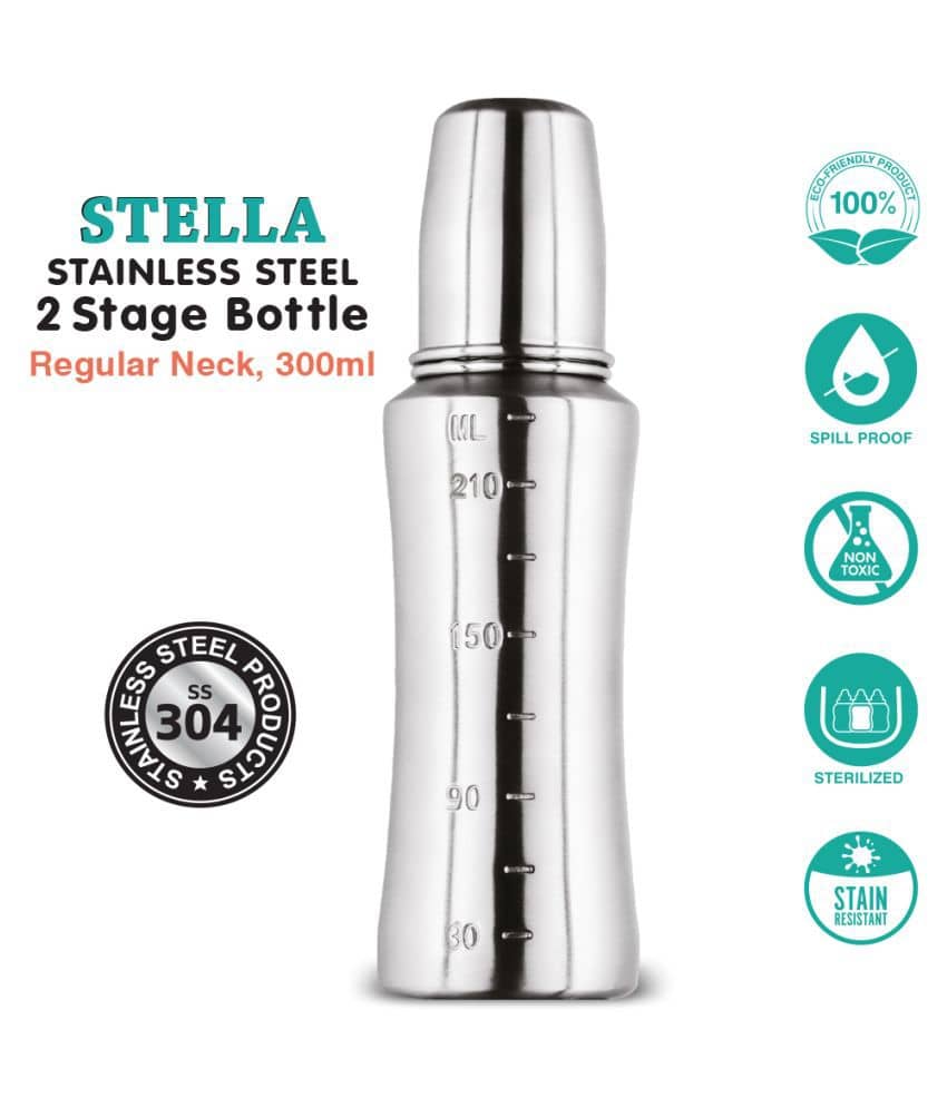 Buddsbuddy Stella Stainless Steel Feeding Bottle RN 300ml With ML Marking
