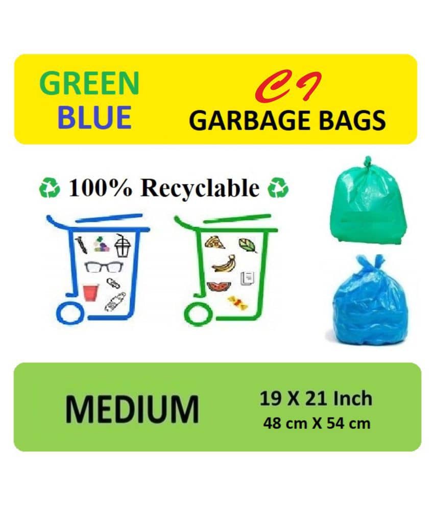 C-I - 6 Packs Medium Disposable Garbage Bags for Wet and Dry Waste (90 Pcs Blue and 90 pcs Green) -3 Packs Each