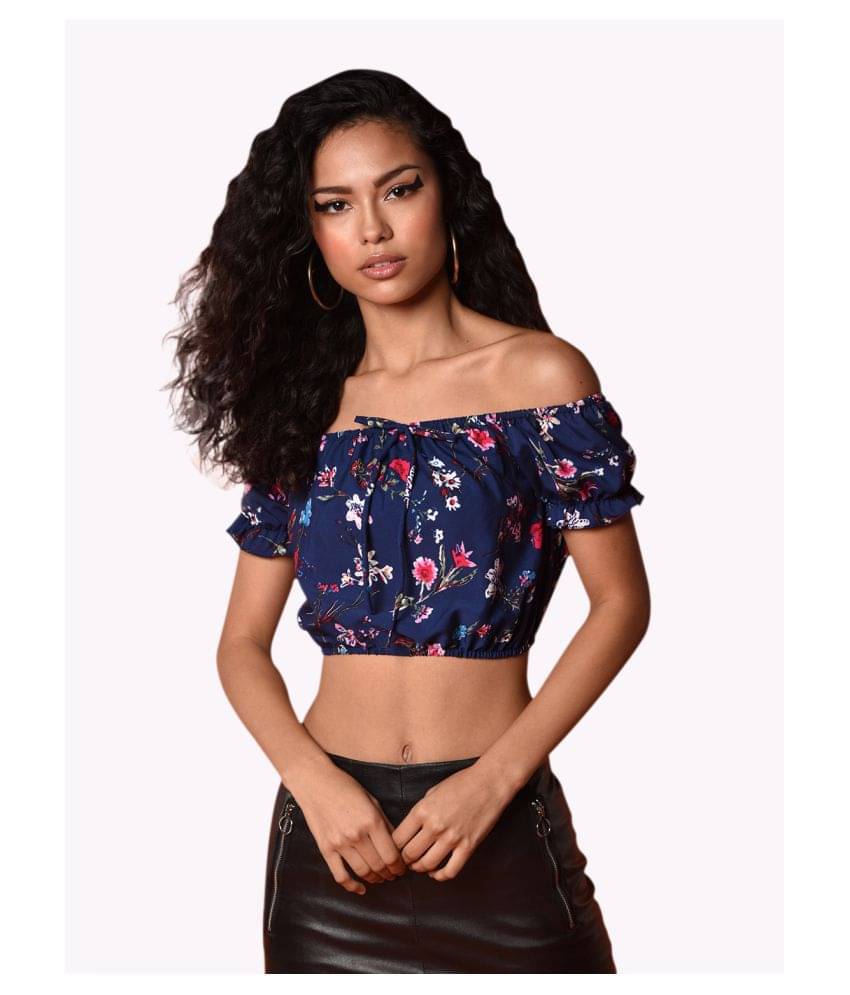Chimpaaanzee Women's Crepe Crop Top ( Navy ) Chimpaaanzee Women's Crepe Crop Top ( Navy )