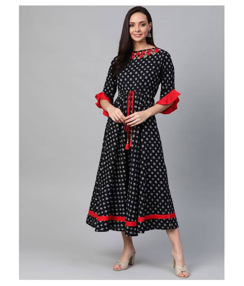     			Yash Gallery Pack of 1 Cotton Embroidered Straight Women's Kurti - ( Black )