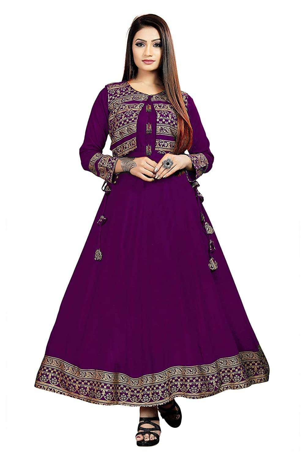 Estela - Purple Rayon Women's Jacket Style Kurti ( Pack of 1 ) Estela - Purple Rayon Women's Jacket Style Kurti ( Pack of 1 )
