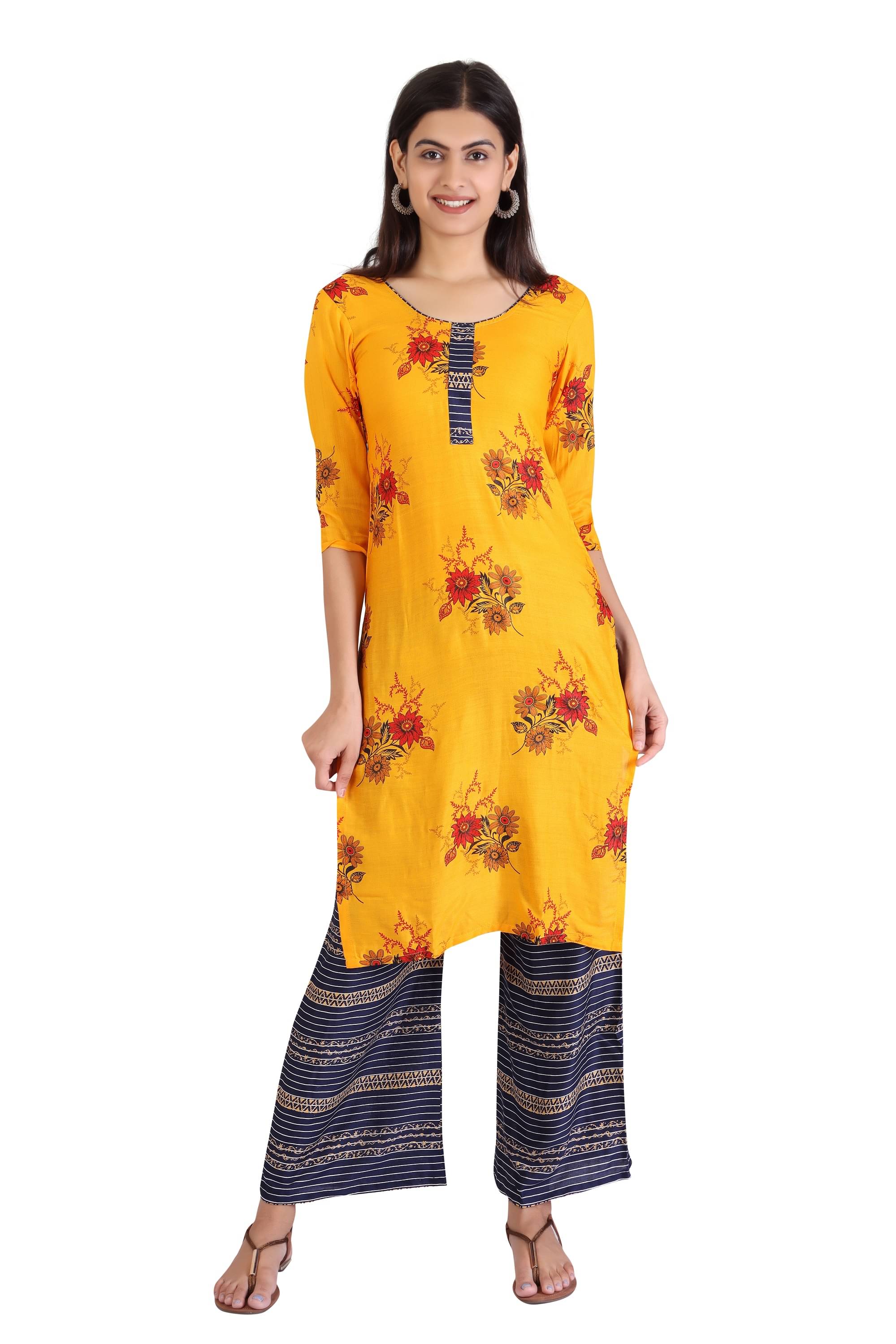 MEESORRA - Yellow Straight Rayon Women's Stitched Salwar Suit ( Pack of 1 ) MEESORRA - Yellow Straight Rayon Women's Stitched Salwar Suit ( Pack of 1 )