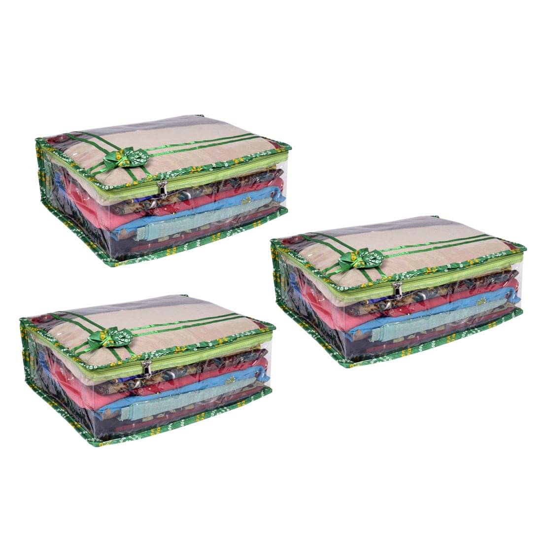     			PrettyKrafts Green Saree Covers - 3 Pcs