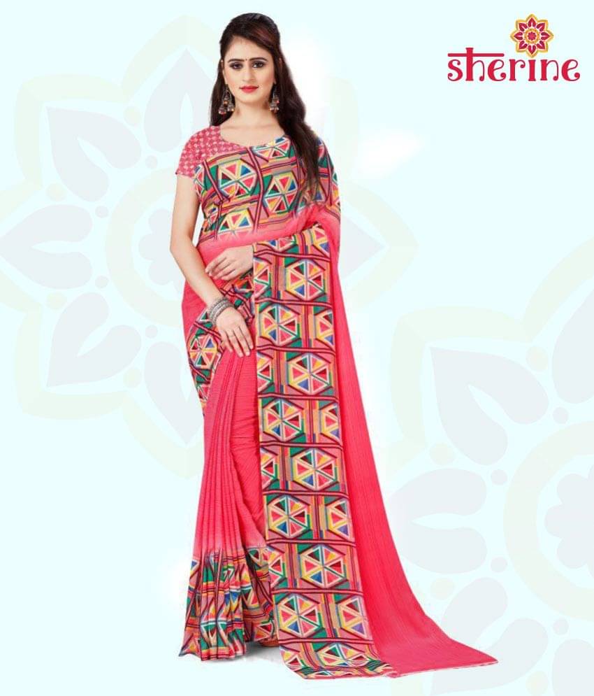     			ANAND SAREES Georgette Printed Saree With Unstitched Blouse Piece ( Multicolor )