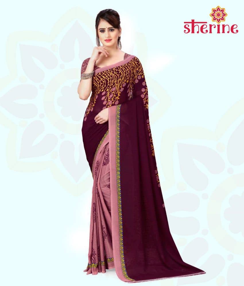 ANAND SAREES Georgette Saree With Unstitched Blouse Piece ( Pink ) - Sarees | Buy online on ZillyBuy