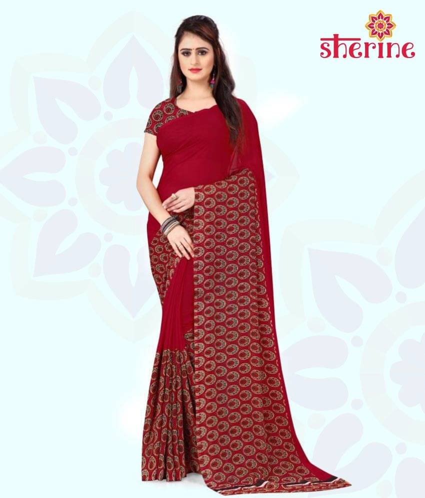     			ANAND SAREES Georgette Printed Saree With Unstitched Blouse Piece ( Red )