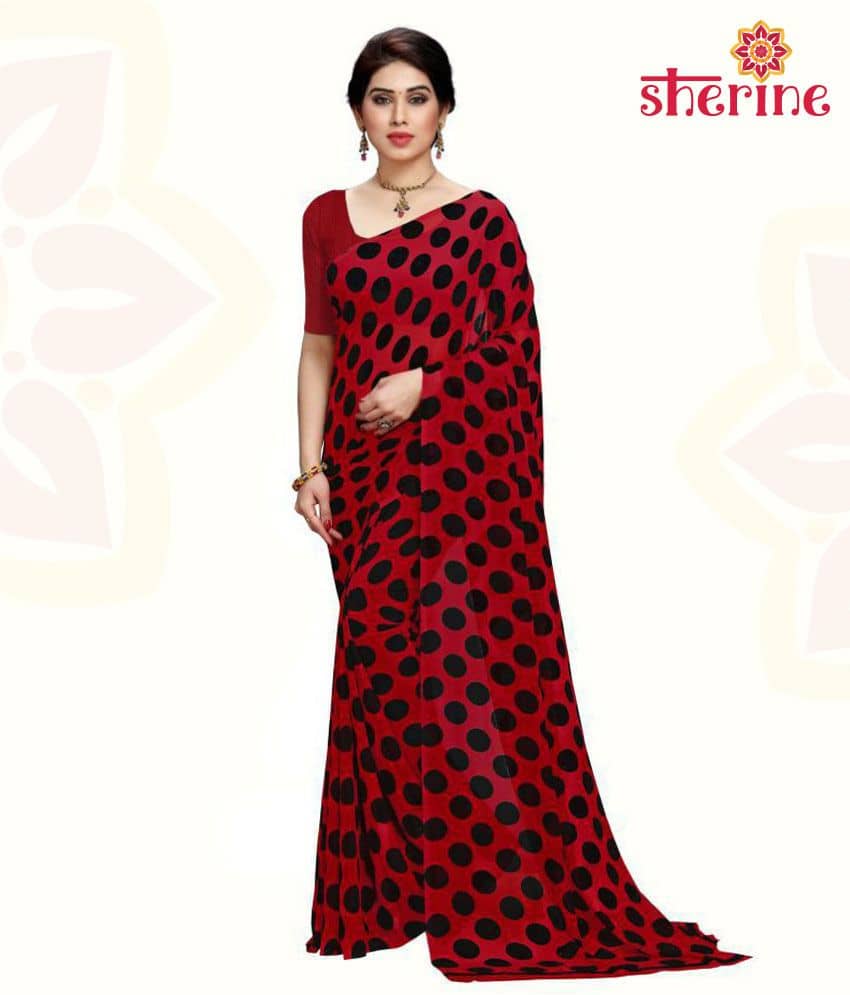 ANAND SAREES Georgette Saree With Unstitched Blouse Piece ( Red ) - Sarees | Buy online on ZillyBuy