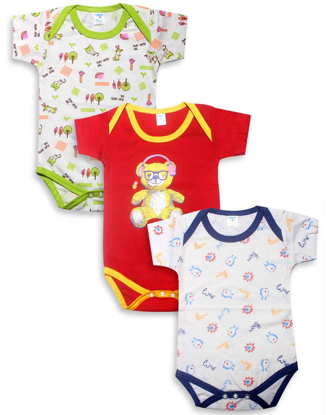 INFANT Pack of 3 Baby Boys 100% Cotton Bodysuit ( Multi Color )