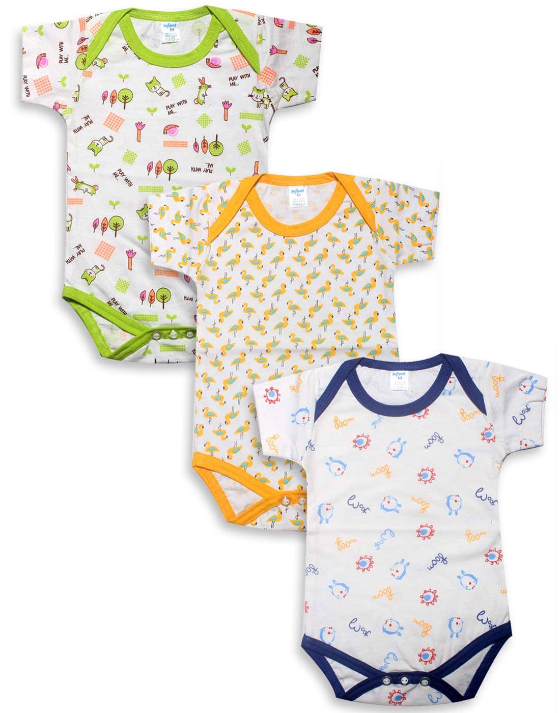 INFANT Pack of 3 Baby Boys 100% Cotton Bodysuit ( Multi Color )