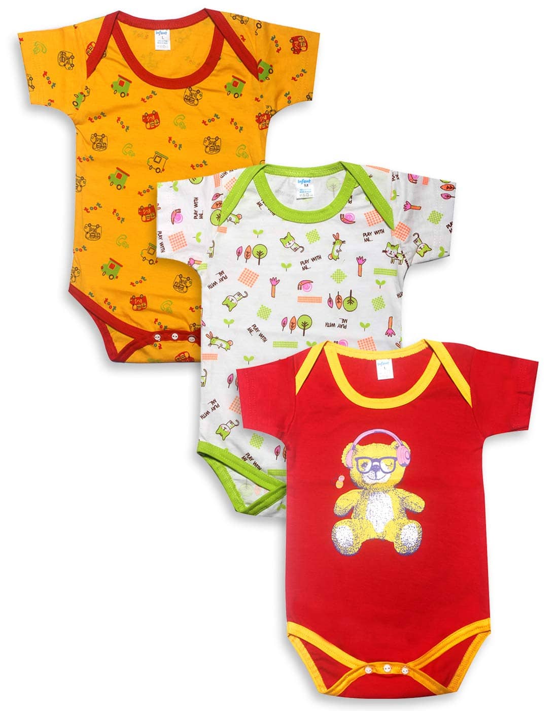 INFANT Pack of 3 Baby Boys 100% Cotton Bodysuit ( Multi Color )