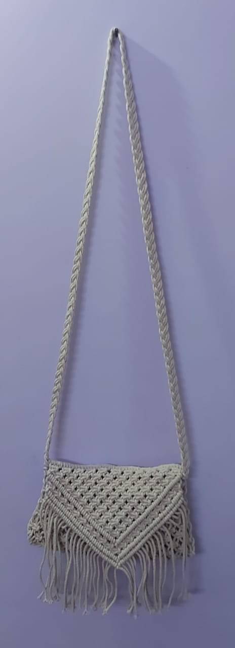     			V Fashion White Cotton Sling Bag