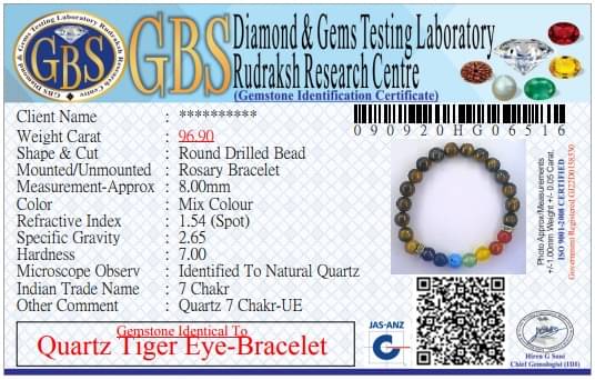 KESAR ZEMS Natural Quartz Tiger Eye Stone With 7 CHAKRA HEALING BALANCE Stone Stretchable Bracelet With Certificate For Unisex  (10 x 2 x 1 CM)     			KESAR ZEMS Natural Quartz Tiger Eye Stone With 7 CHAKRA HEALING BALANCE Stone Stretchable Bracelet With Certificate For Unisex  (10 x 2 x 1 CM)