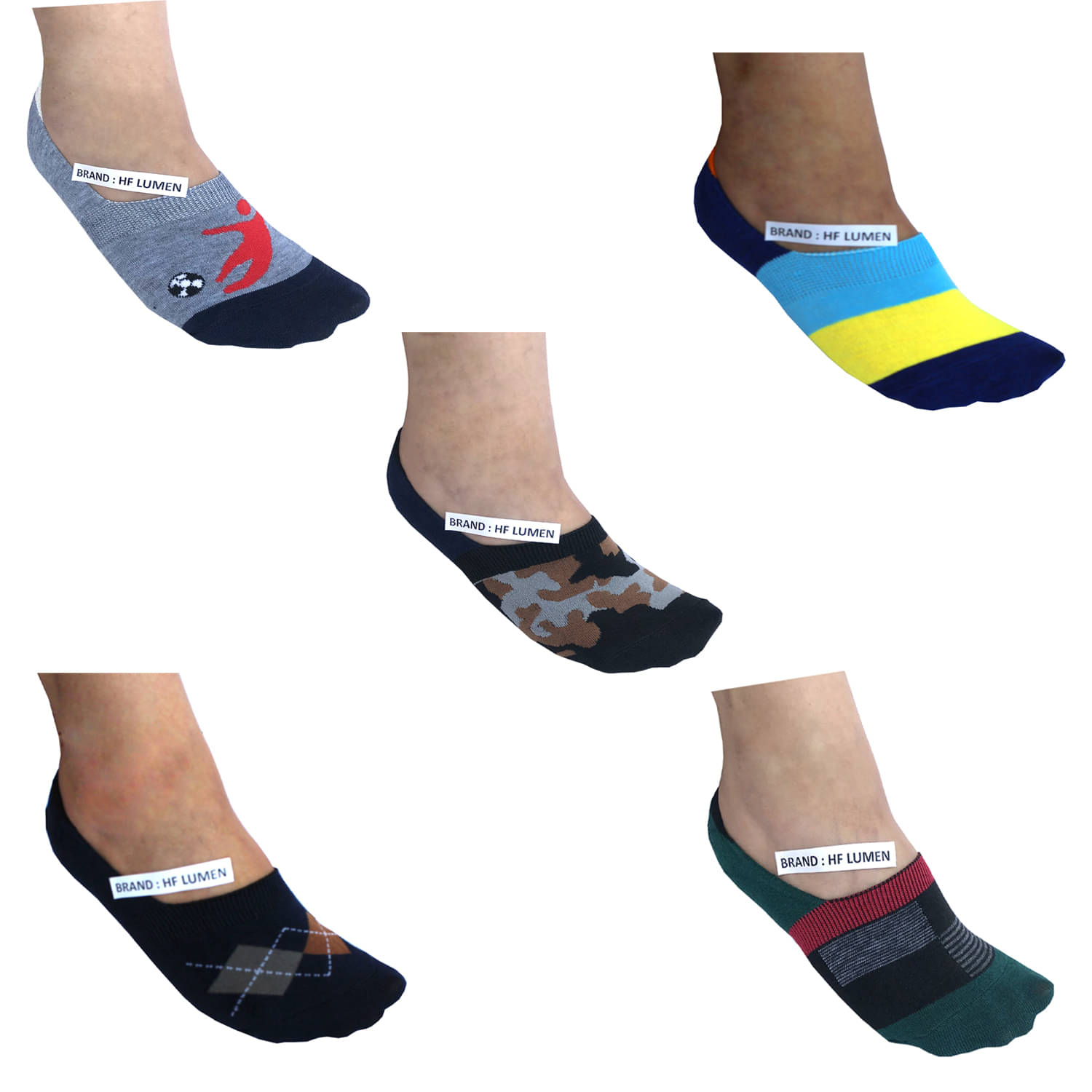     			HF LUMEN Multi Casual No Show Socks Pack of 5